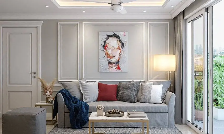 pvc-wall-moulding-frame-in-beige-grey wall trim moulding in thrissur, kerala